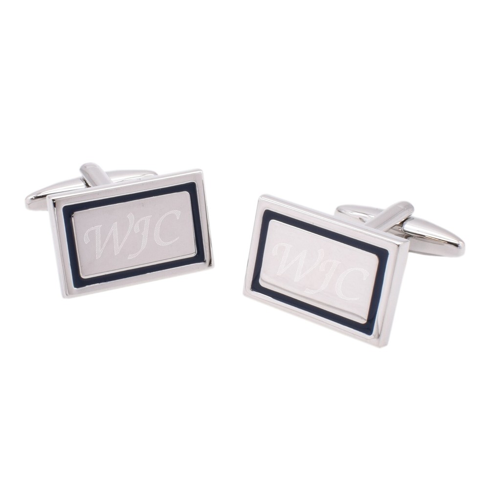 Personalised with Initials Rectangle with Black Outline Cufflinks in a Gift Box