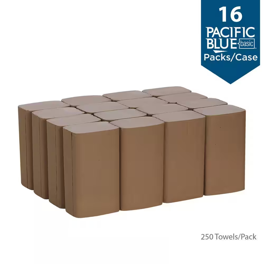 Pacific Blue Basic Single-Fold Recycled 1-Ply Paper Towels (250-Towels per Pack