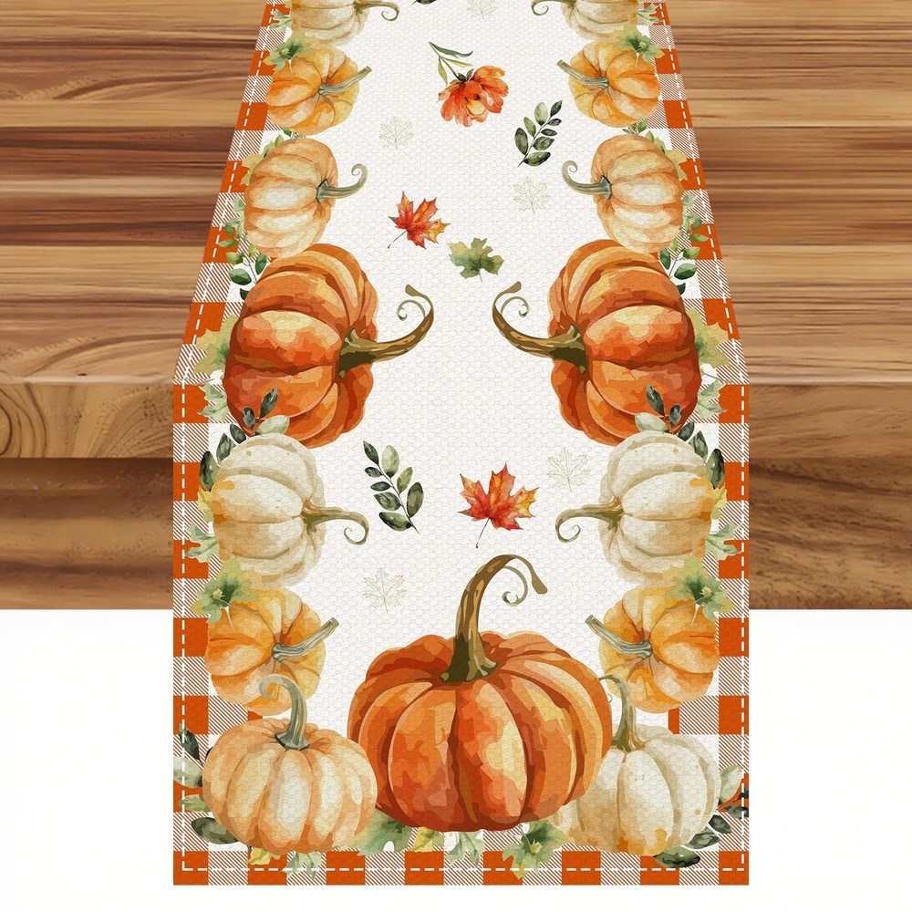 Pumpkin Fall Table Runner, Autumn Thanksgiving Pumpkin Kitchen Dining Table D...
