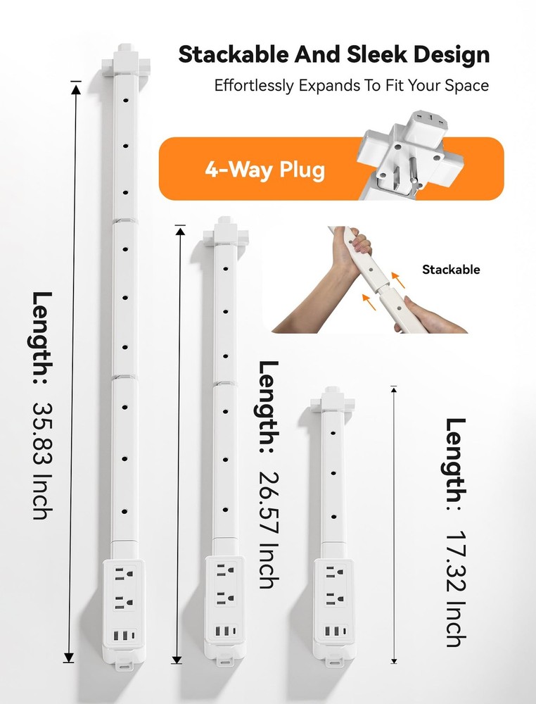 Electrical Outlet Extender Features USB-C, 2 USB-A, 2 AC Outlets, Access Hard...