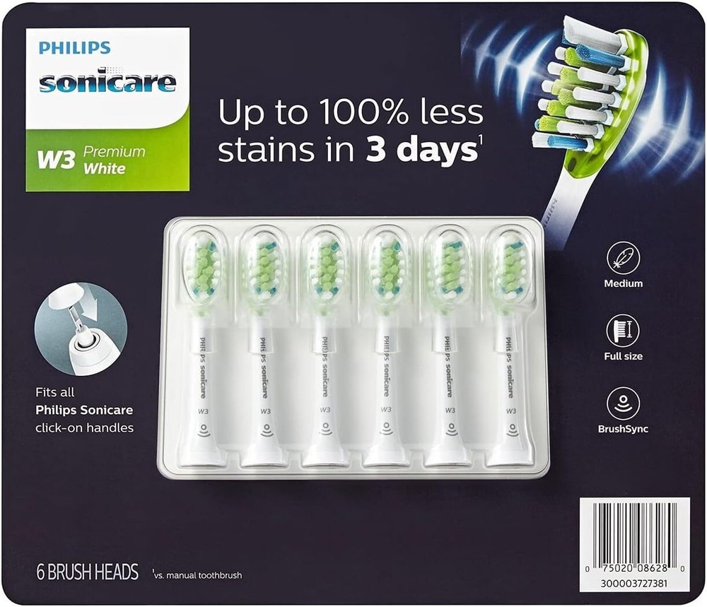 Philips Sonicare Premium White Replacement Toothbrush Heads + BrushSync (6 Pack)