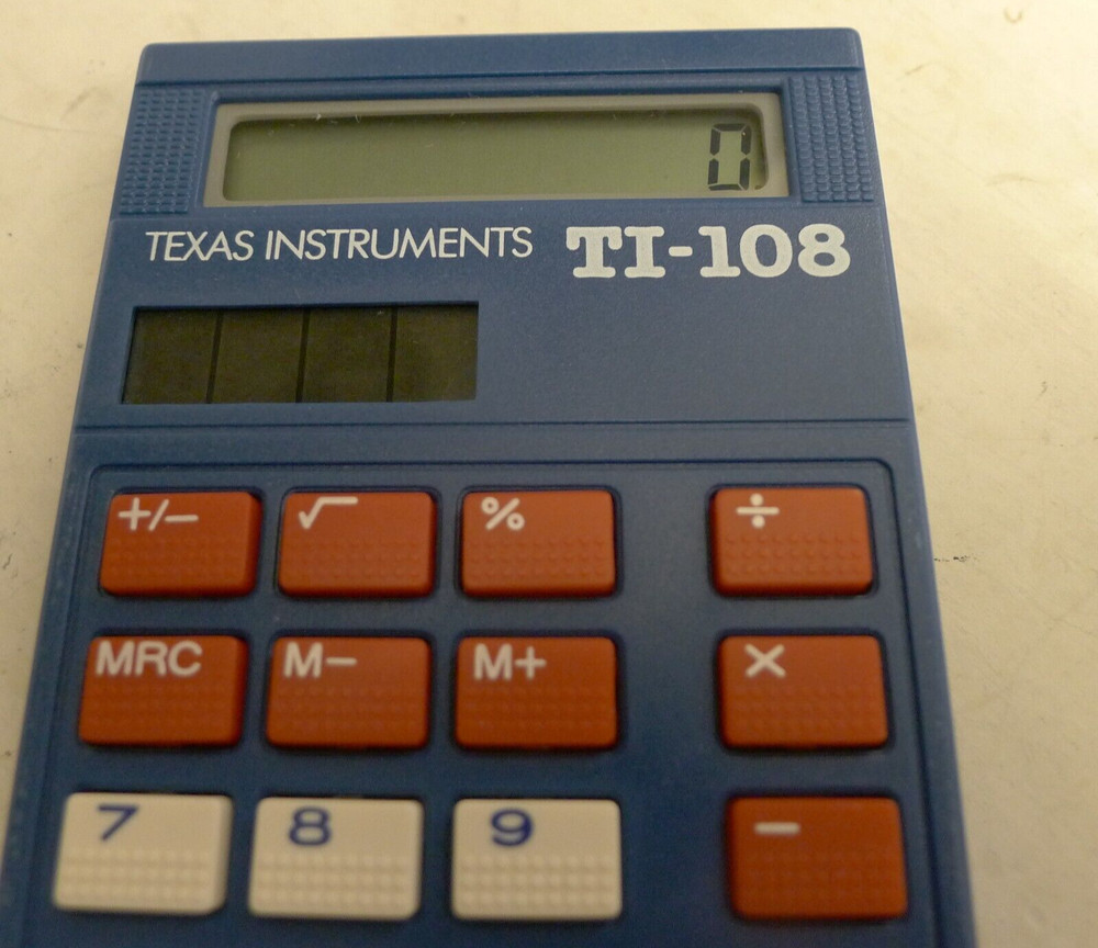 Texas Instruments TI-108 Elementary Solar Calculator Red White Blue +Cov TESTED