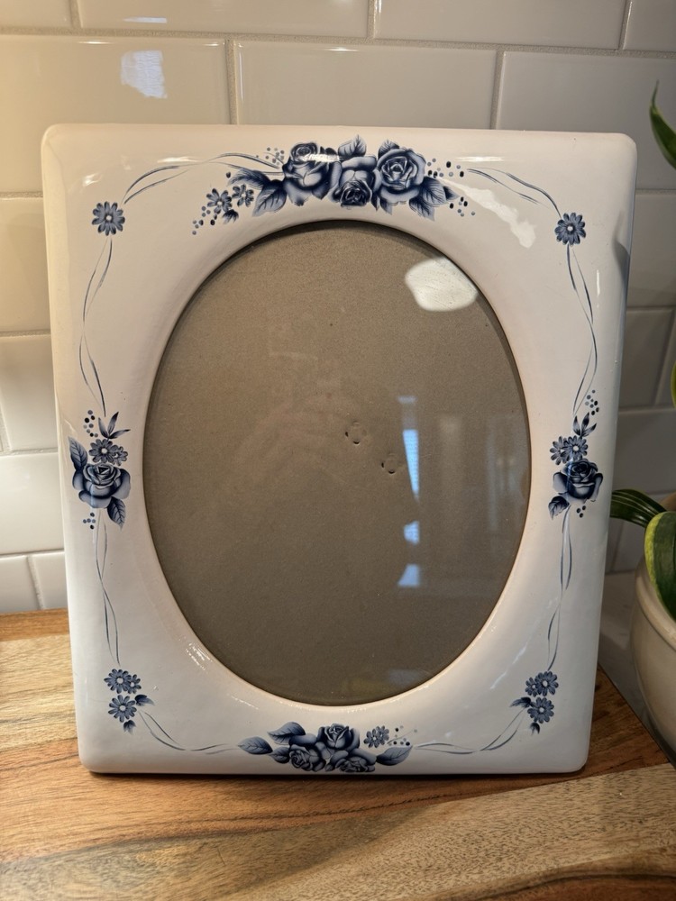 Ceramic White Frame with Blue Floral Print 8x10