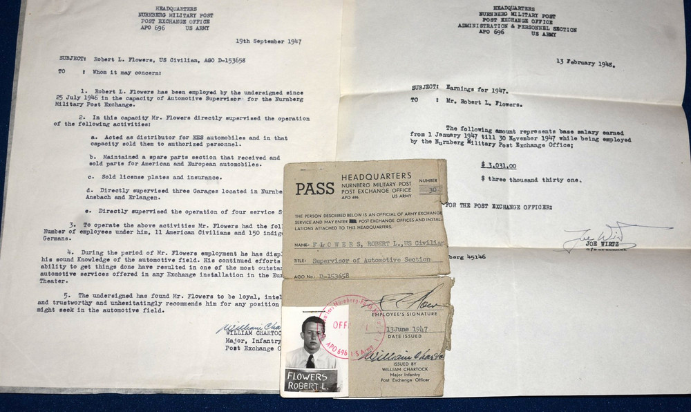 WWII Occupied Germany Nuremberg Trails Post Office ID and Documents Army