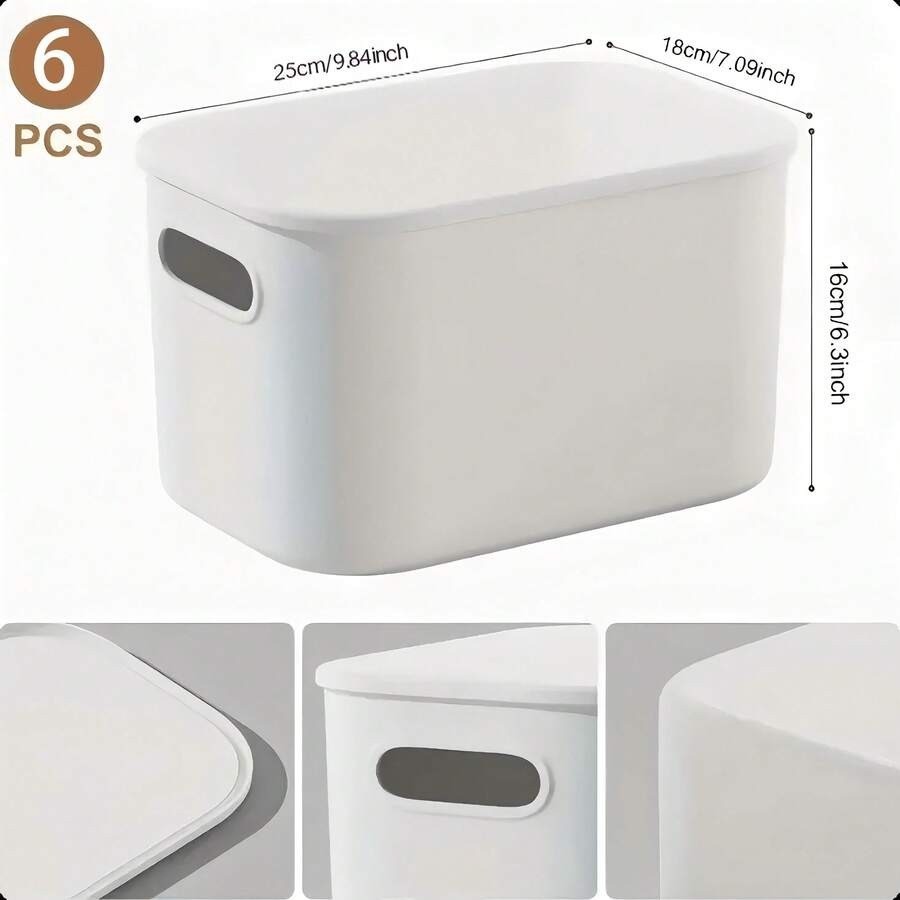 6pc Ivory Stackable Plastic Storage Baskets with Lids