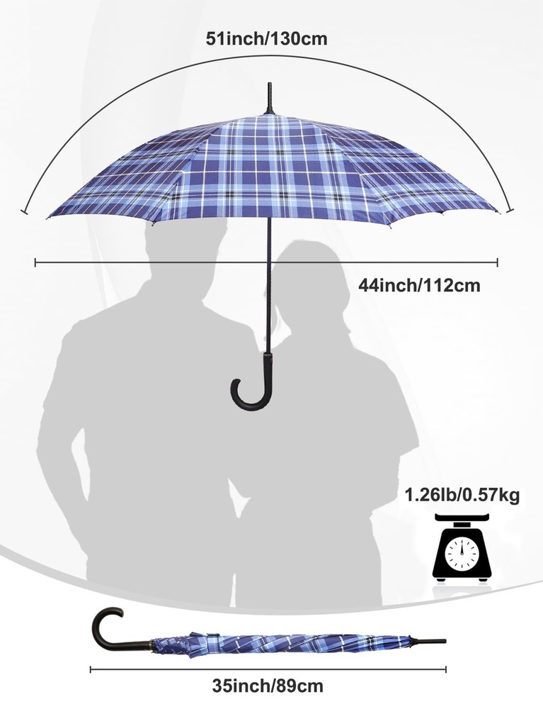 Best Large Stick Umbrella Windproof Automatic Open 50 Inch with Hook Handle Over