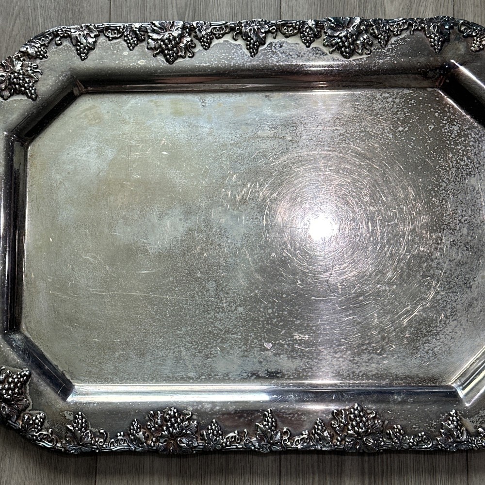 Vtg Continental Silver Co Inc 2955 Copper Base Serving Tray Grapevine Pattern