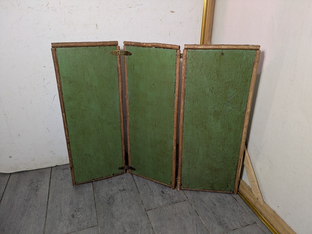 Vintage Rustic Twig Table Top 3-Panel Folding Screen Victorian Boho Chic Asian