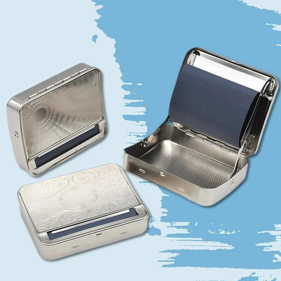 Portable Metal Automatic Cigarette Tobacco Smoking Rolling Box, Random Pattern