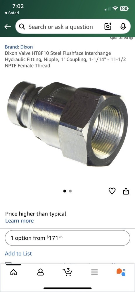 Dixon HT8F10 Hydraulic Flat Face Quick Coupler 1” 5000 Psi Max Pressure