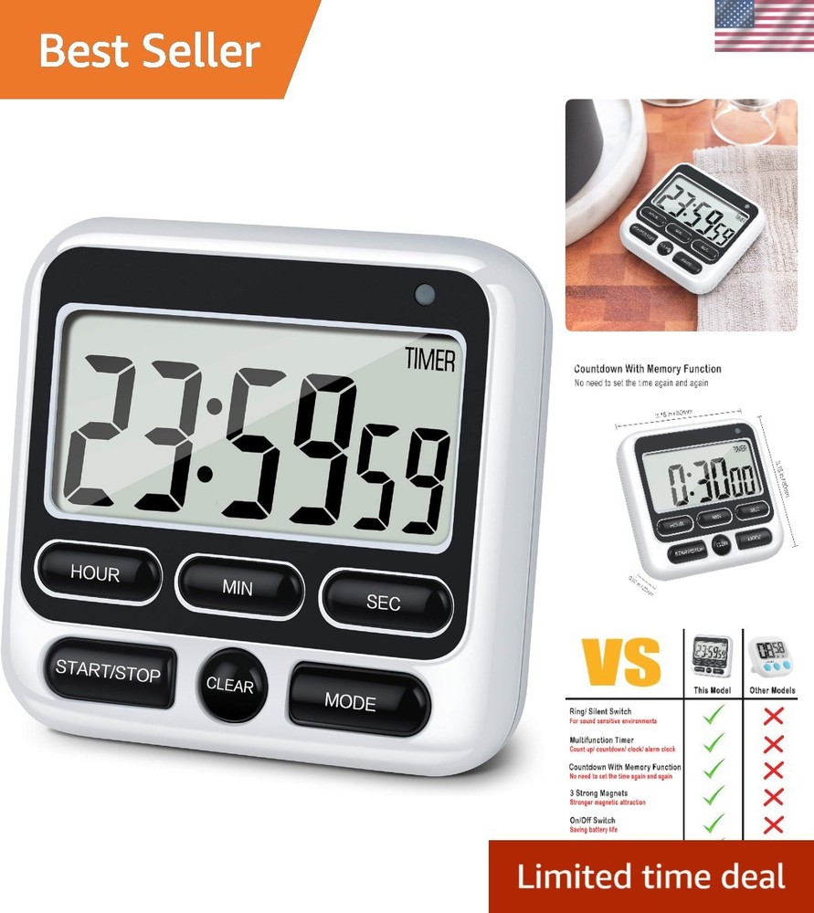 Compact Digital Cooking Timer with Memory Function & High-Volume Alert in Black
