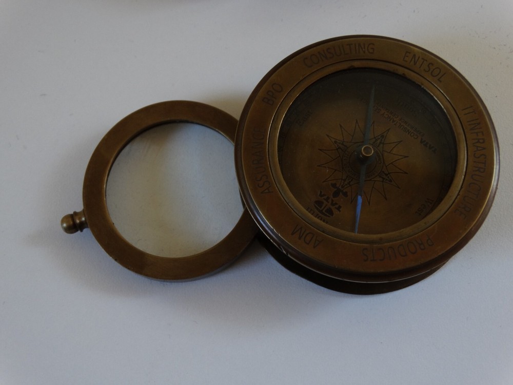 vintage brass compass nautical folding magnifying glass map reader in wooden box