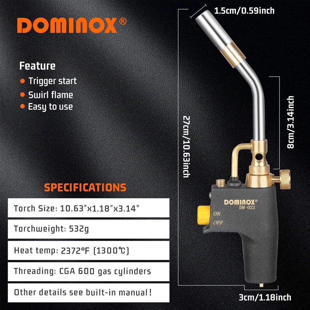 MAPP and Propane Gas Torch Head with Trigger Start - Safe & Durable