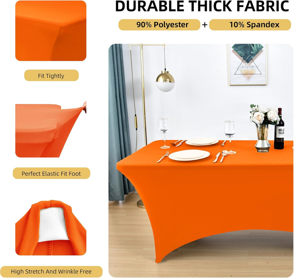 6-Pack 6Ft Spandex Table Covers for Rectangle Standard Folding Tables - Wrinkle