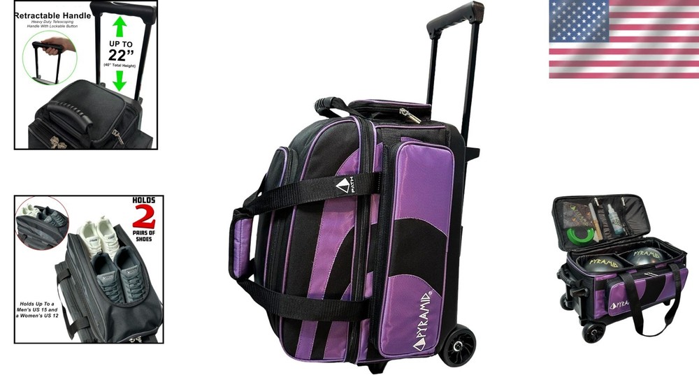 Large Capacity Bowling Bag with Accessory Pockets and Oversized Shoe Compartment