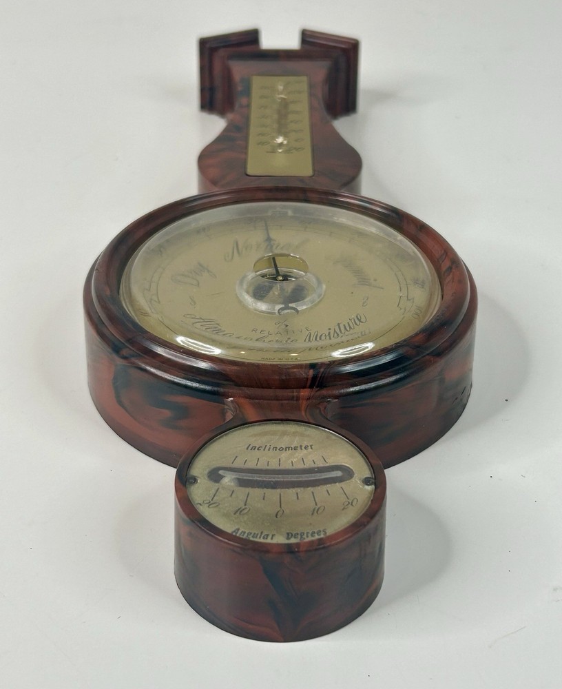 Springfield Instruments Co N.J. Vintage Tortoise Shell Barometer Thermometer 12”