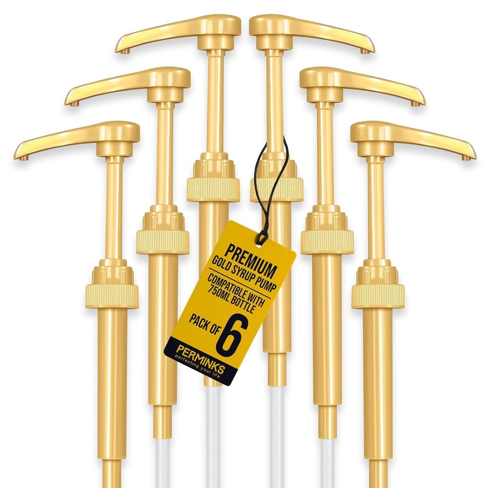 6 pack Coffee Syrup Pump Dispenser Gold - Compatible with Torani, Davinci and