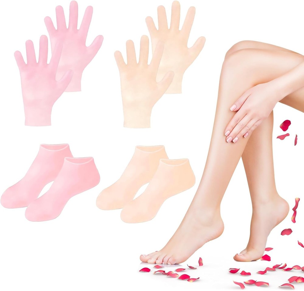4 Pairs Silicone Socks Gloves Set for Dry 2 Pair & 2