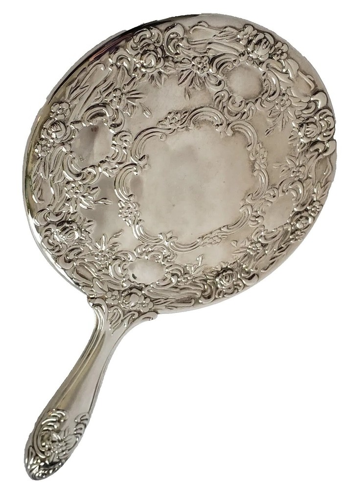 Hand Held Mirror Silver Plated Vintage