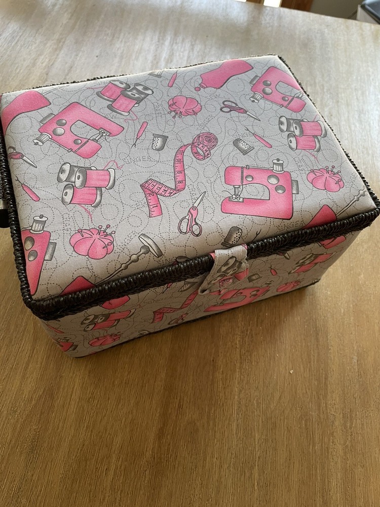 Pink Grey And Black Sewing Basket