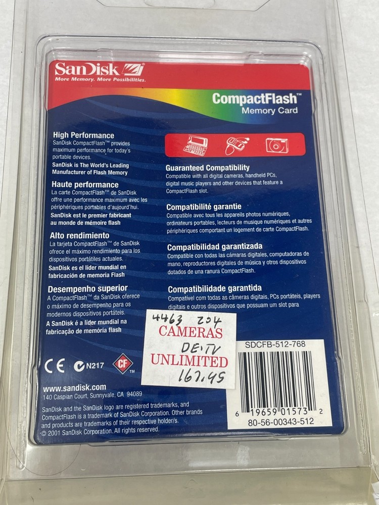 SanDisk CompactFlash Memory Card New in Package