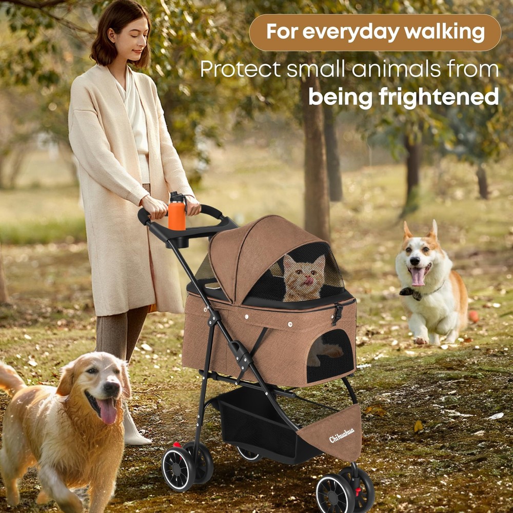 Pet Stroller,Dog Stroller for Small Medium Dogs Cats,3 Wheels,Foldable,with B...