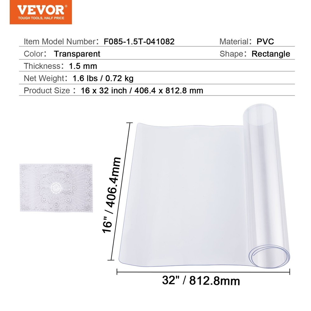 Plastic Table Cover 16 x 32 Inch 1.5 mm Thick Clear Table Protector Rectan