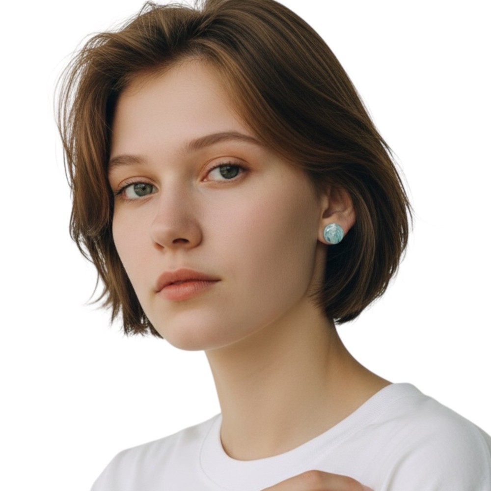 Round 10 mm Turquoise Polymer Clay Stud Earrings