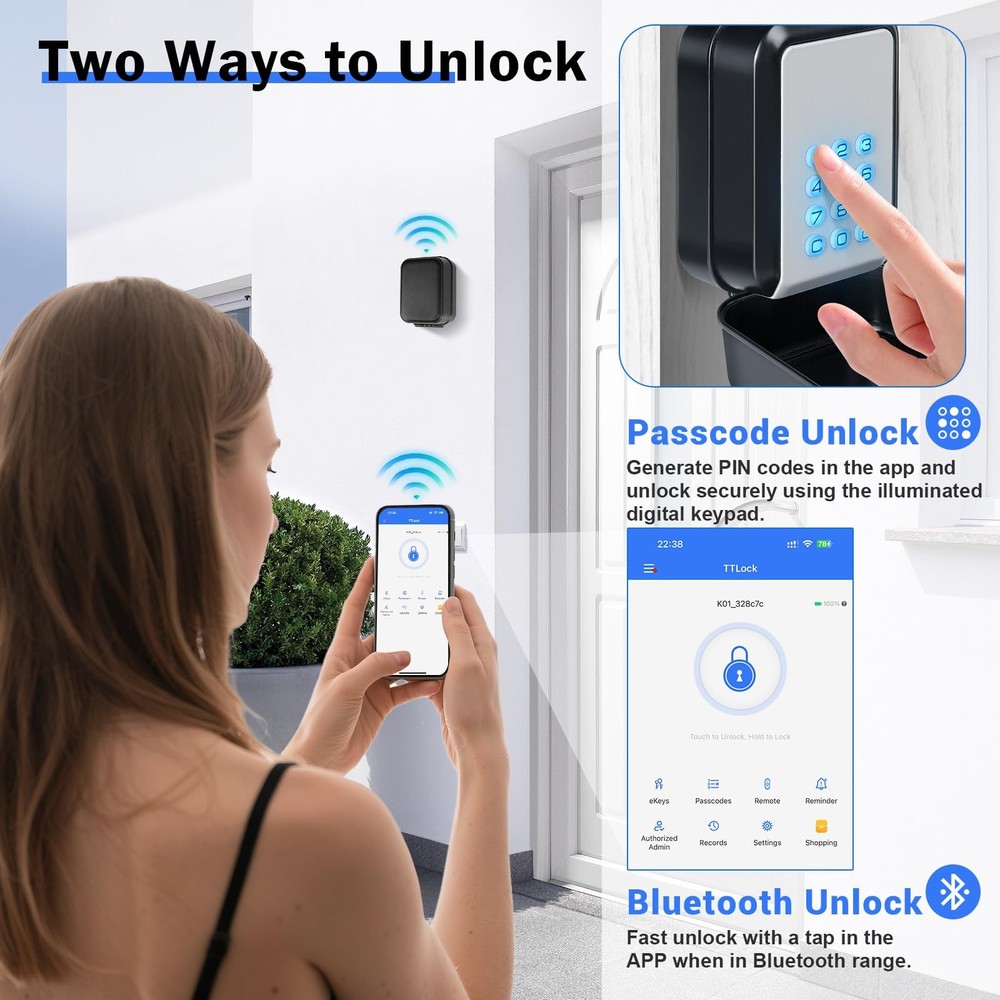 Smart Key Lock Box with Code – Bluetooth PIN Unlock, APP Controlled Digital ...