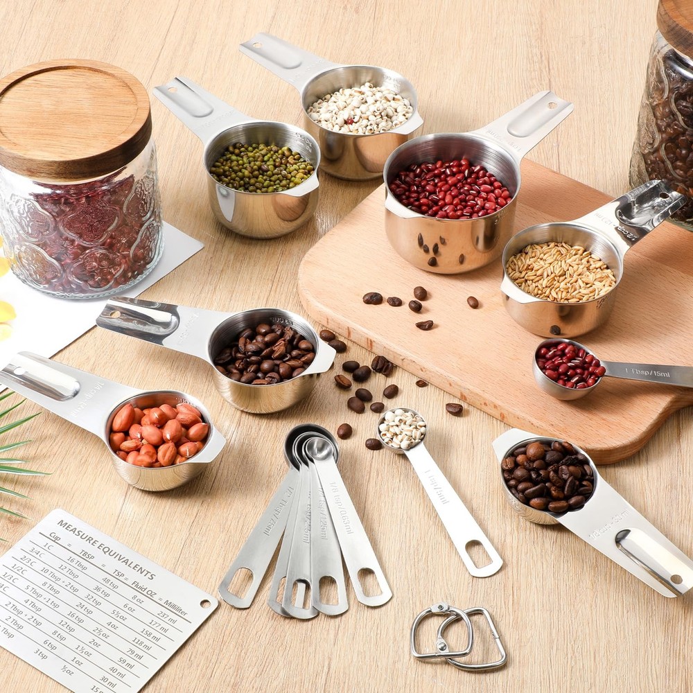 17 PCS Measuring Cups Spoons Set Stainless Steel Nesting Kitchen Cooking Silver