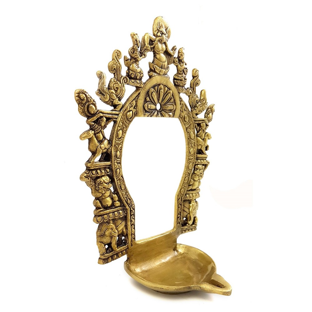 Ethnic Carving Brass Prabhavali Frame with Diya