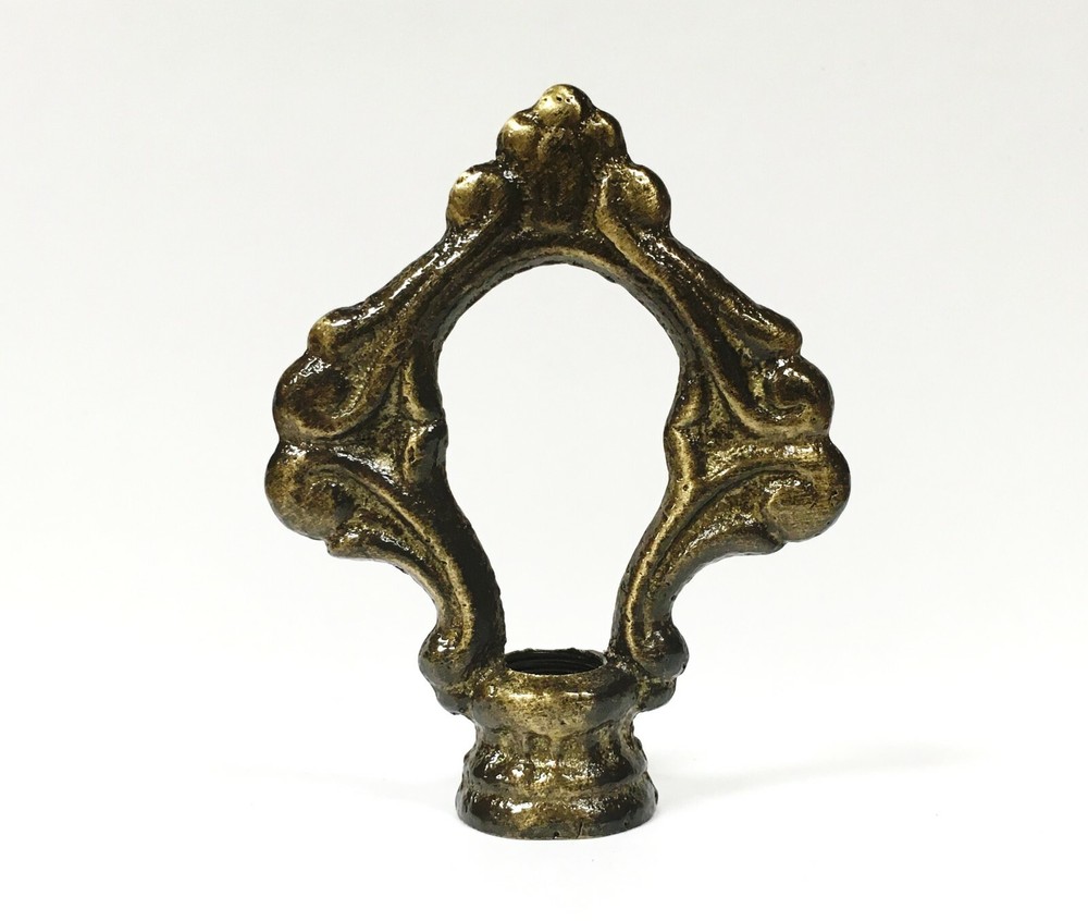 Lamp Finial-Solid Cast Brass ORNAMENTAL LOOP w/dual threads, AB Finish-FS