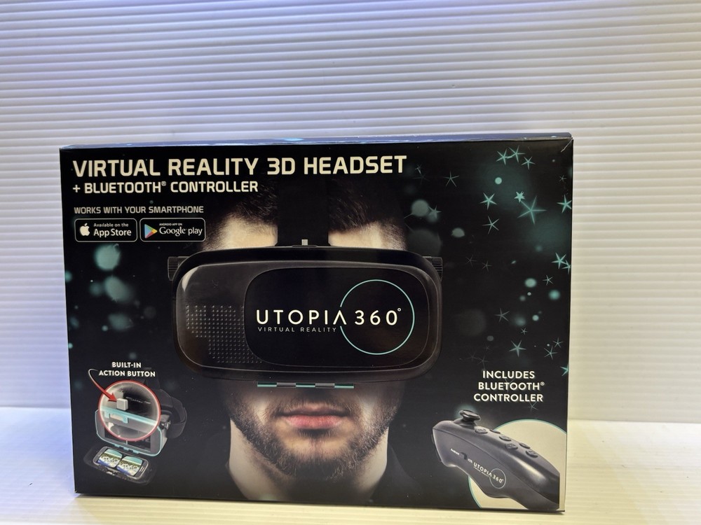 Utopia 360 Virtual Reality 3D Headset + Bluetooth Controller In Box
