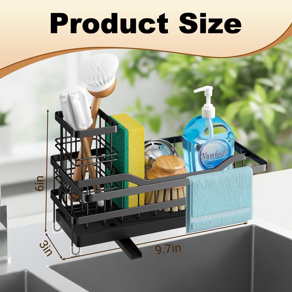 Sponge Holder for Kitchen Sink, Self-draining Sink Organizer with Towel Rack ...