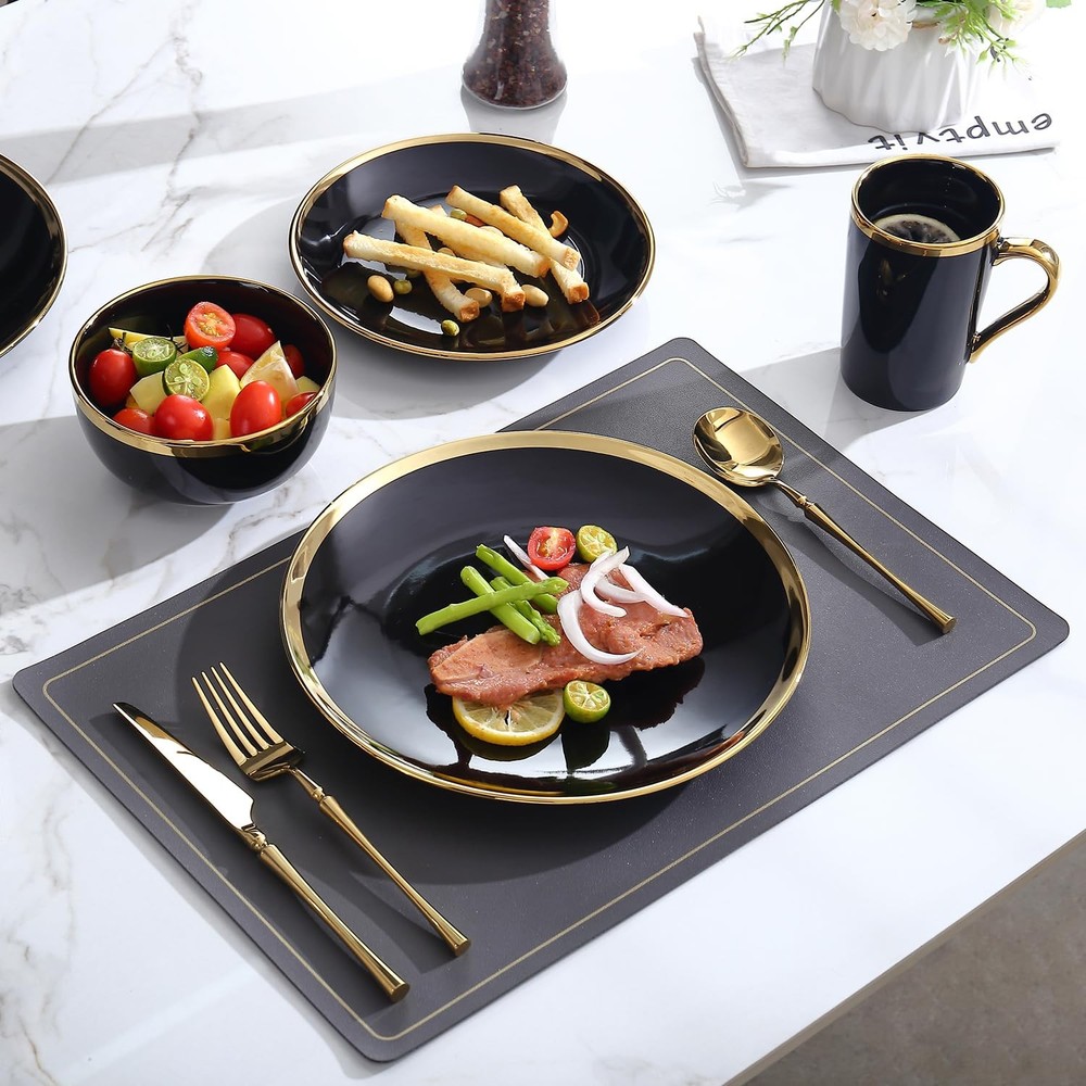 Stylish 16-Piece Black and Gold Dinnerware Set for 4 - Luxury Dining Essentials