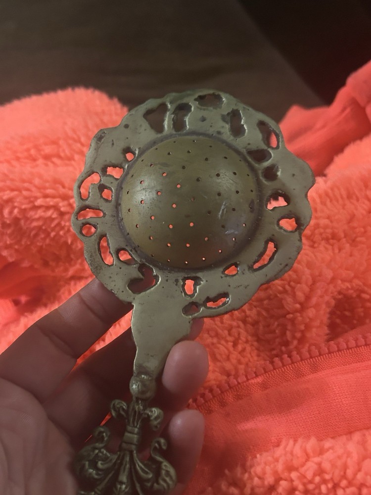 Antique Brass Ornate Tea Strainer