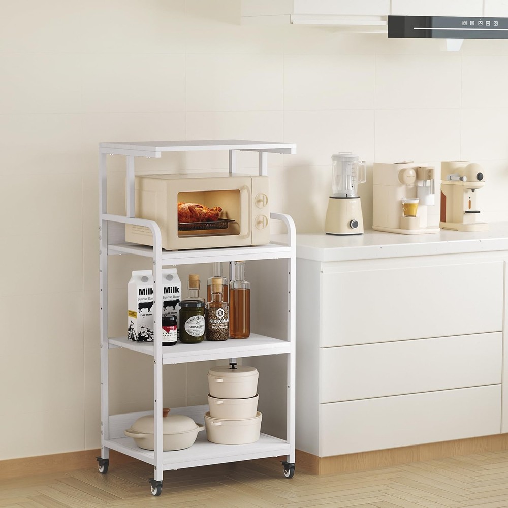 4-Tier White Printer Stand with Wheels, Extra Large Tall Printer Table with S...