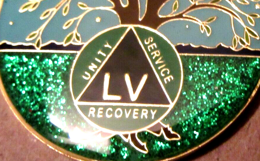 Tree Blue green SPARKLE Alcoholics Anonymous 55 year AA Medallion Coin Token