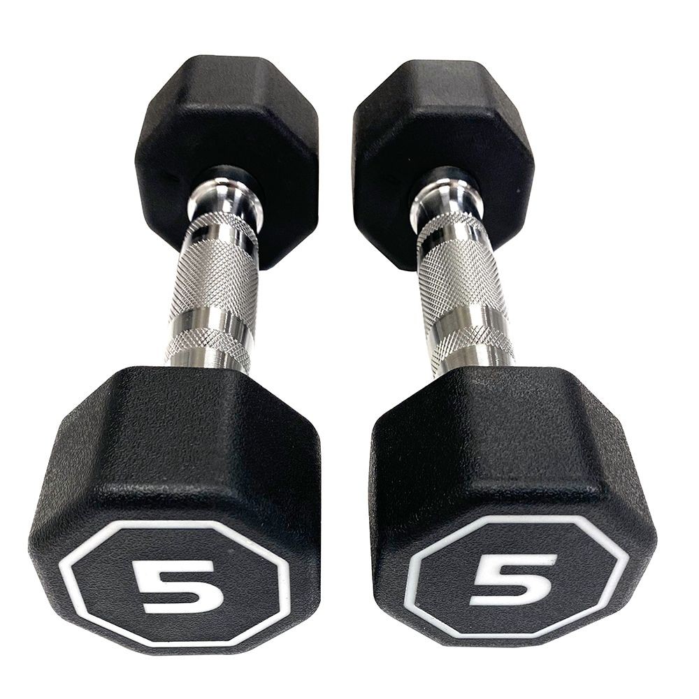 5 lb Octagonal Dumbbells PAIR Chrome Handle Push-Up Assist Weights Exercise