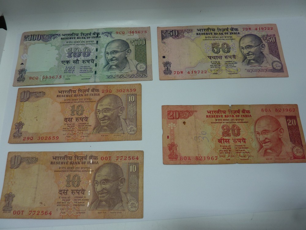India Set 5 Pcs 10 20 50 100 Rupees 2009-2017