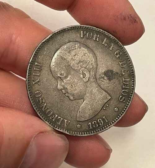 Spain - 1891 Large Silver 5 Pesetas - Popular