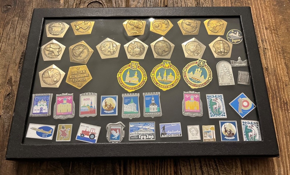 Lot of 41 Soviet Union Era Space Program Pins & Other Assorted Russian Pins
