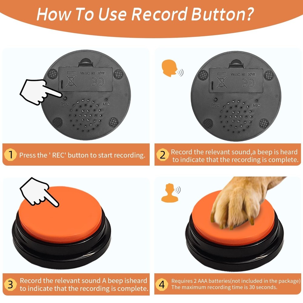 4-Piece Dog Talking Button Set, Dog Button for Communication, 30-Second Recor...