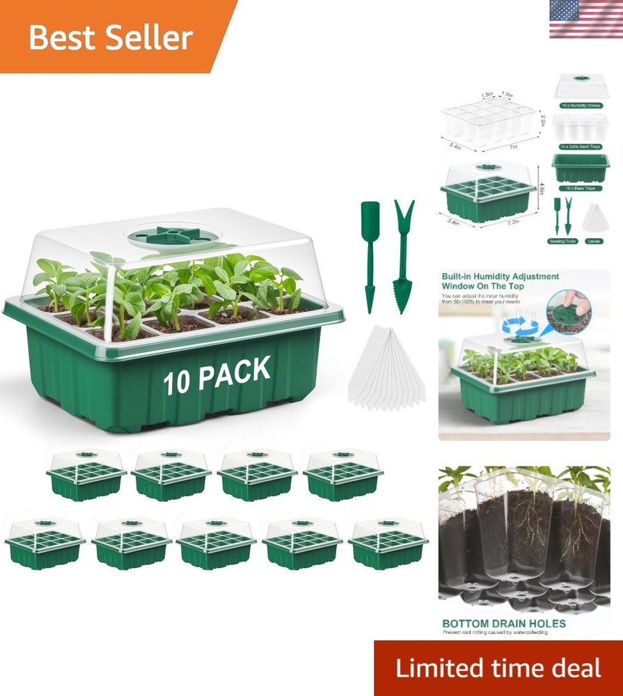10-Pack Seed Starter Kit with Adjustable Humidity Dome for Fast Seed Germination