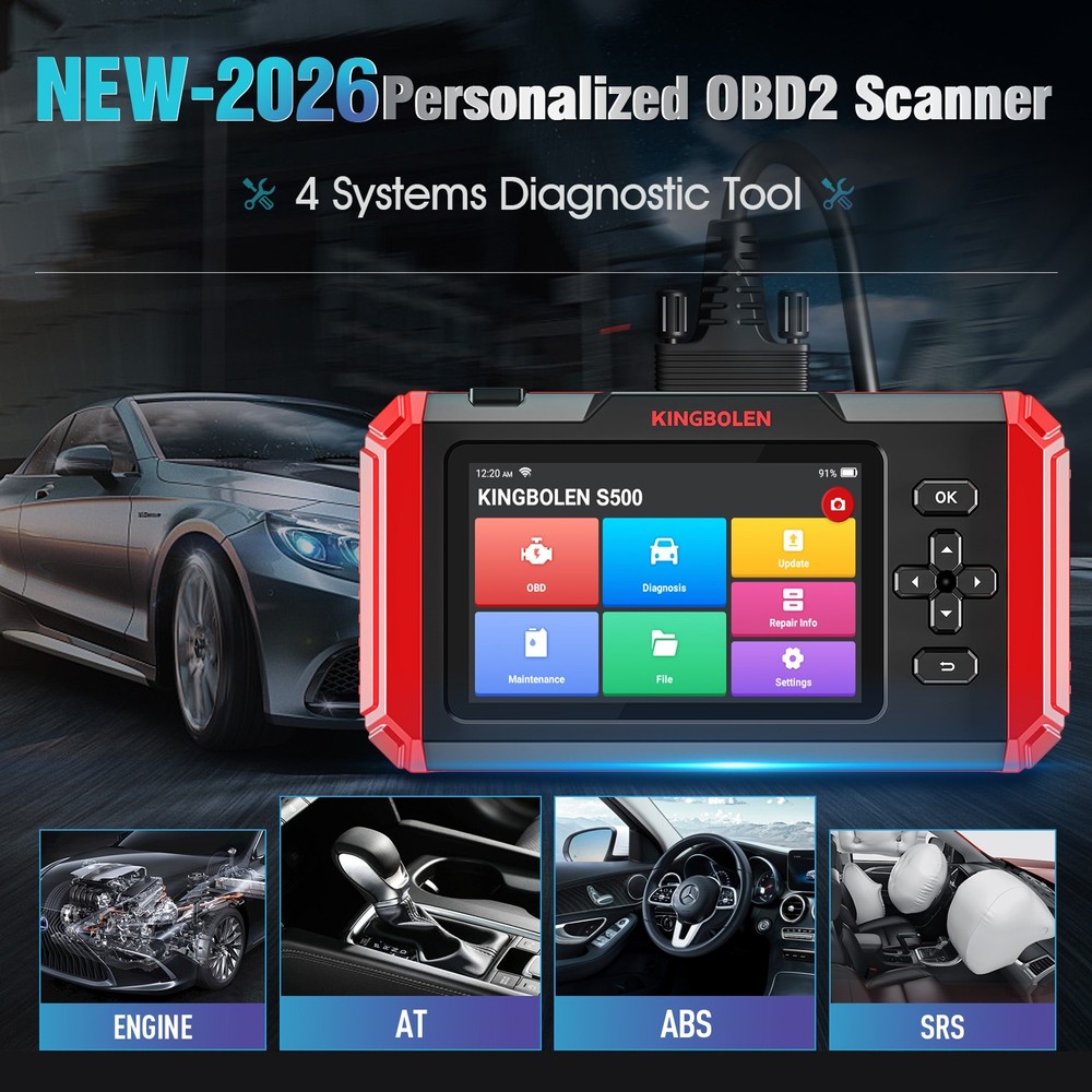2026 KINGBOLEN S500 Car OBD2 Scanner Diagnostic Tool Engine ABS SRS Code Reader