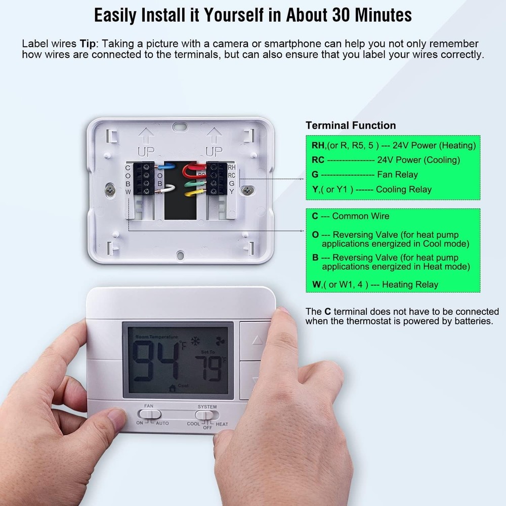 Precision Non-Programmable Thermostat with Dual Power & Humidity Display