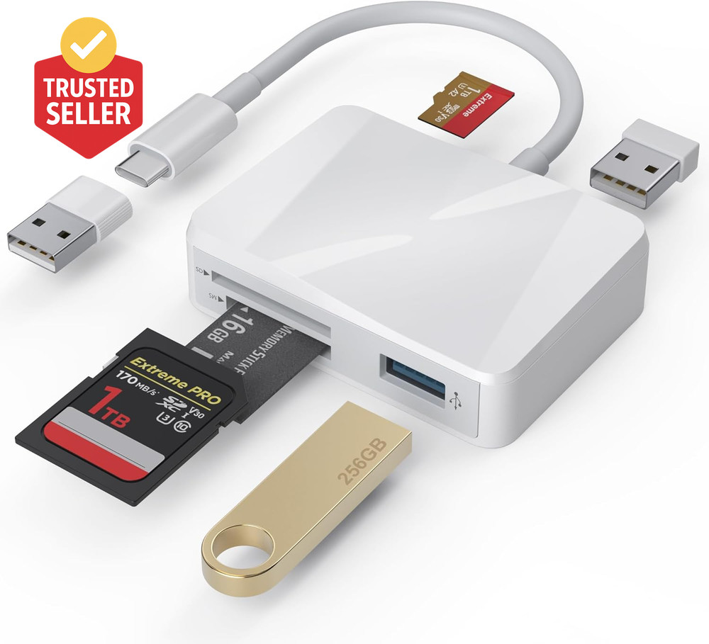 SD Card Reader, 5 in 1 USB-C & USB Card Adapter with Sd/Microsd/Ms and Dual USB-
