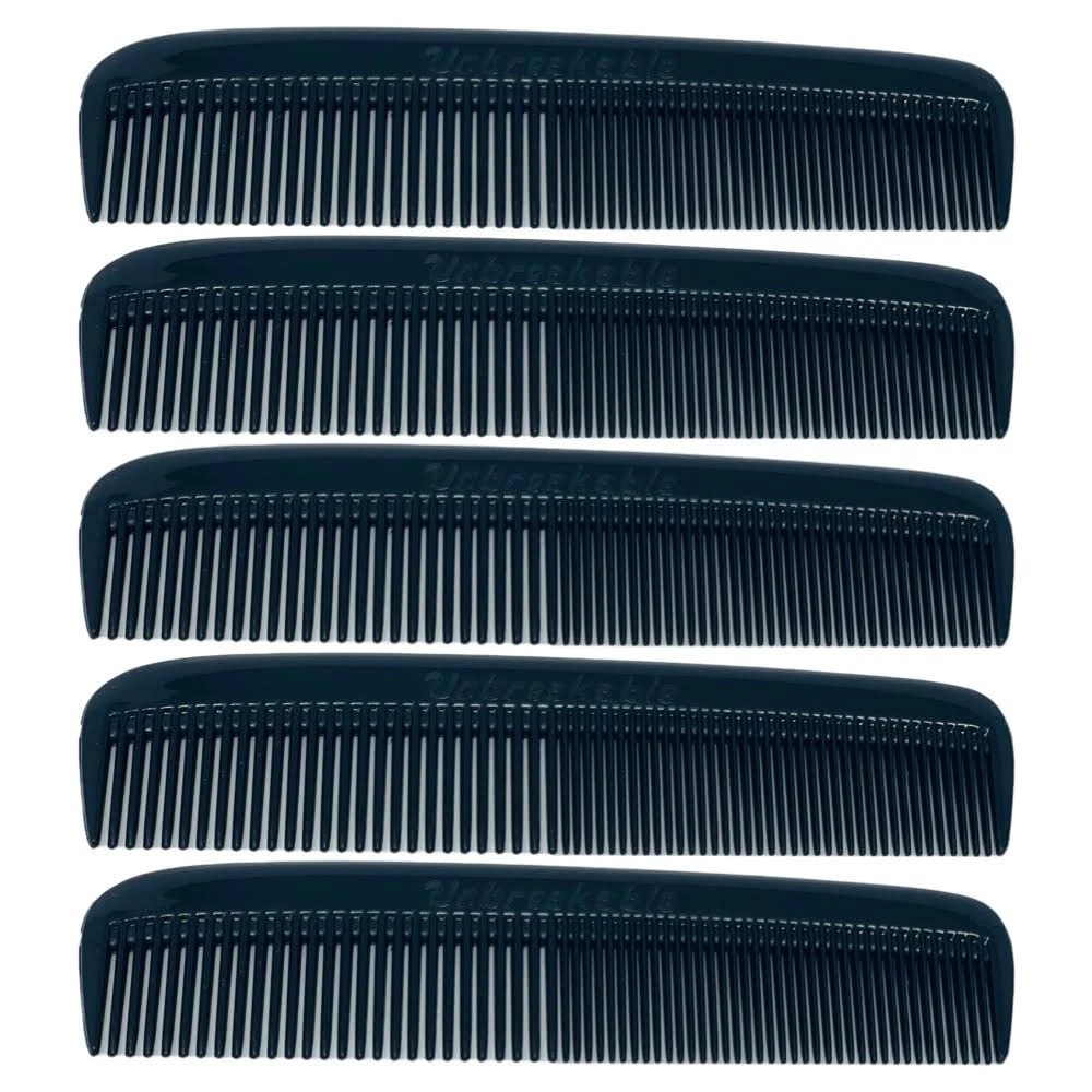 GENTS 5 Pack Pocket Comb Black Unbreakable Round Teeth Course Fine Pocket Beard