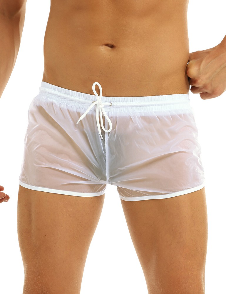 Men's See Through Mesh Shorts Swim Trunks Drawstring Boxer Briefs Underwe