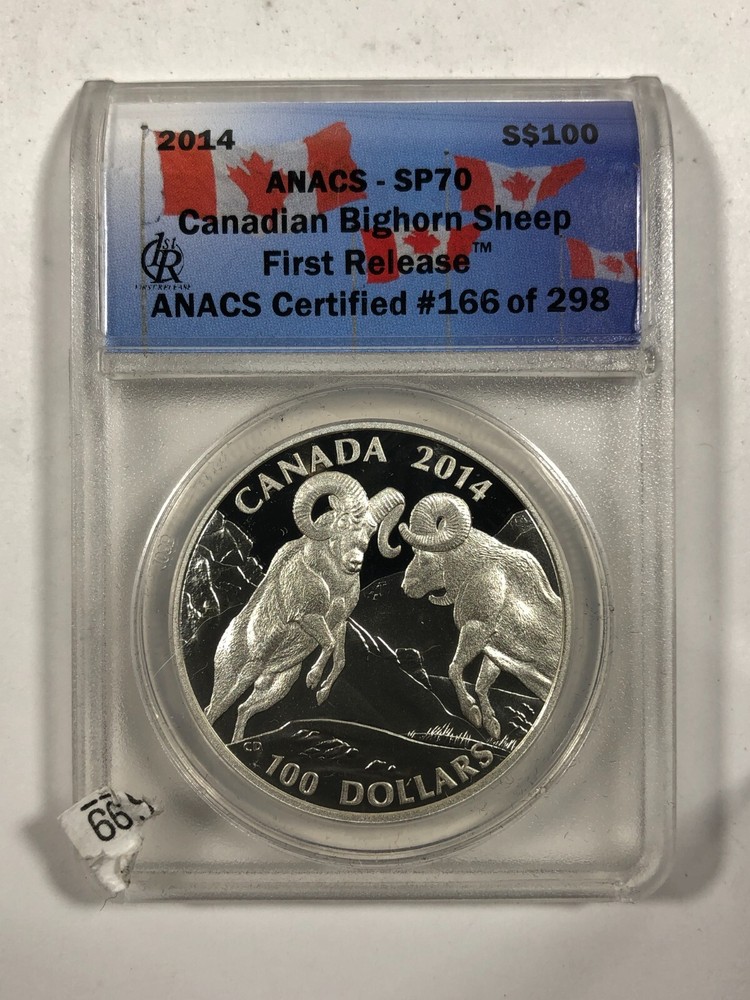 2014 Canada Big Horn Sheep. Silver $100. ANACS SP70.